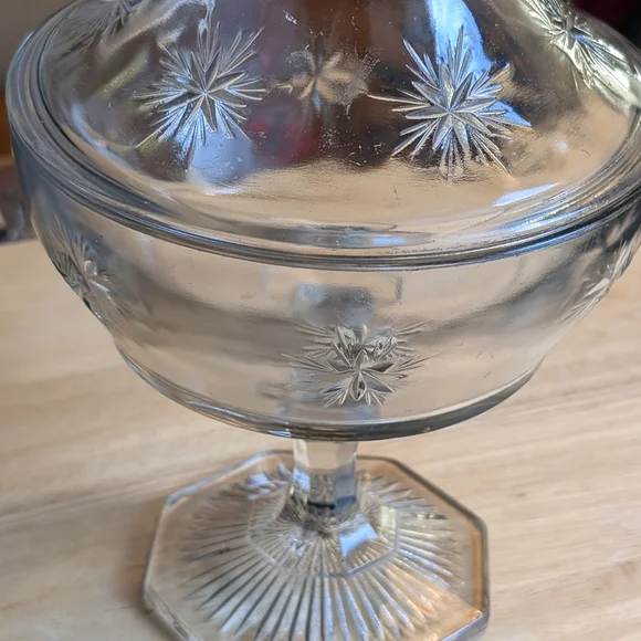 Clear Glass Compote with Starburst Etching - Elegant Home Dining Accent - Picture 4 of 10